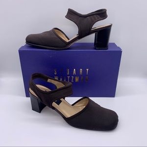 Stuart Weitzman Chunk Heel  Leather Nylon Slip On